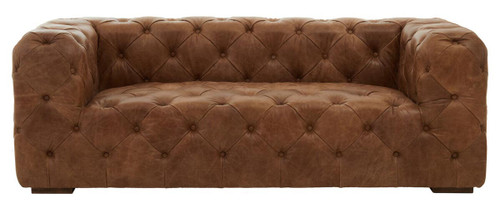 Hoxton Three Seat Brown Leather Modern Chesterfield Sofa